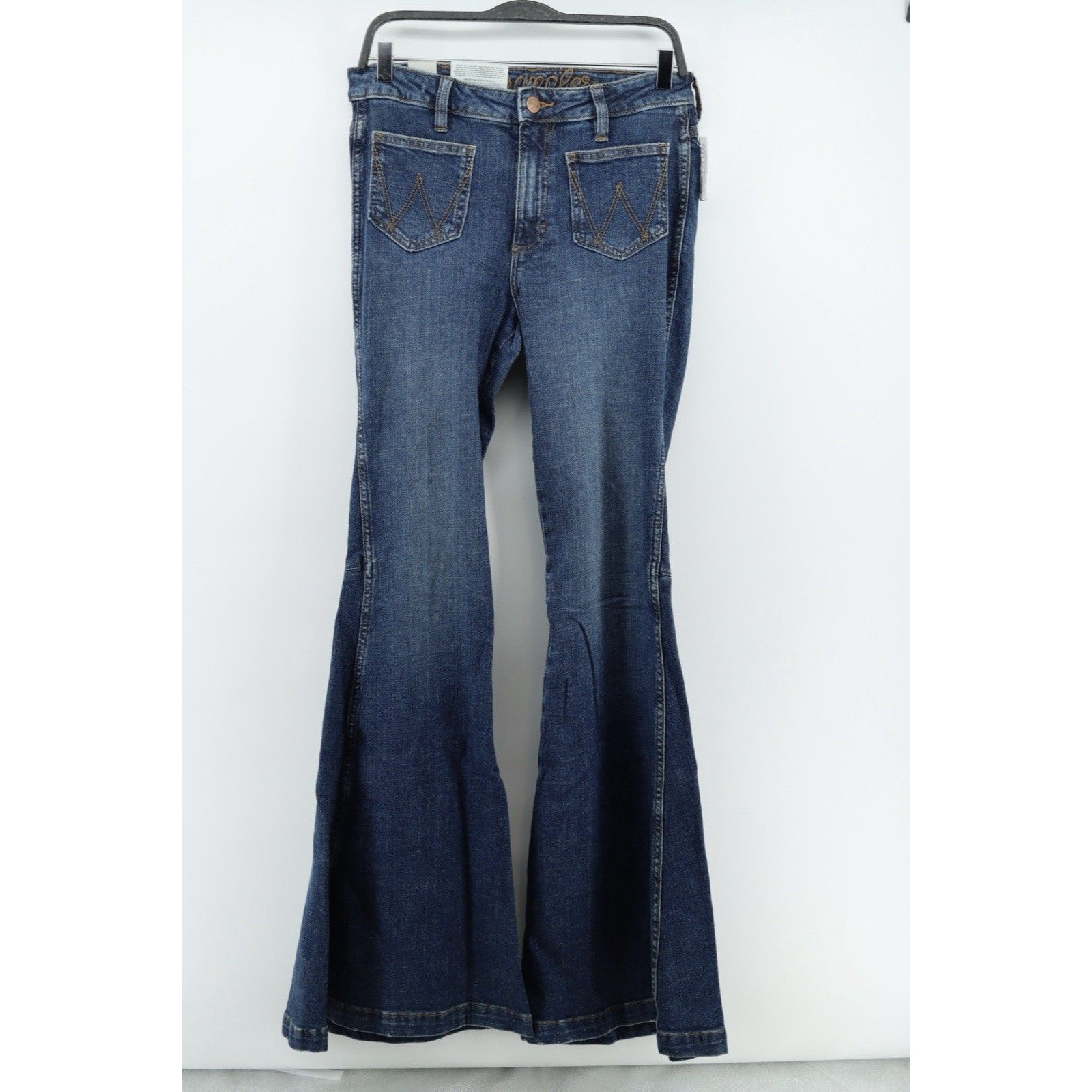 Wrangler Retro Trumpet Flare Jeans 28 X 36 Dark Denim New